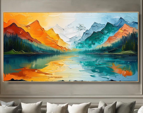 Original Oil Painting On Mountain Painting 3d Textured Wall Art Vibrant Rolling Hill Art Extra Large Living Room Wall Art