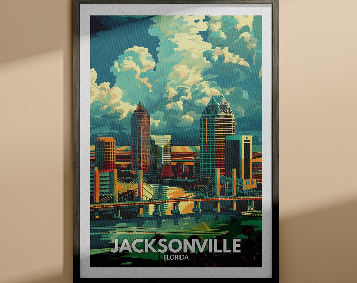 Jacksonville Print Jacksonville Travel Poster Florida Wall Art Print United States Travel Home Decor Usa City Poster