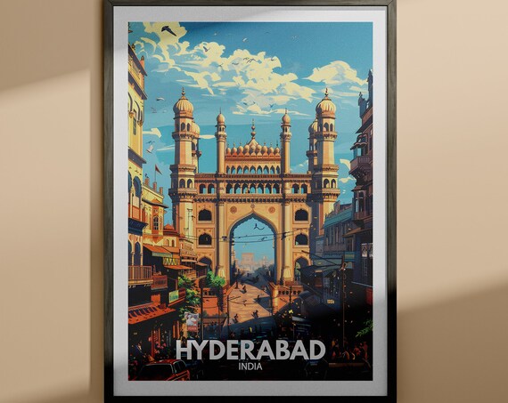Hyderabad India Charminar Monument Old City Vintage Travel Poster