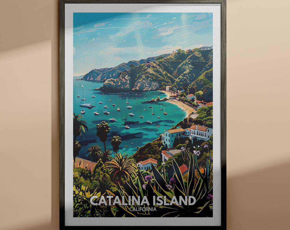 Catalina Island California Bay Sailboats Vintage Travel Poster