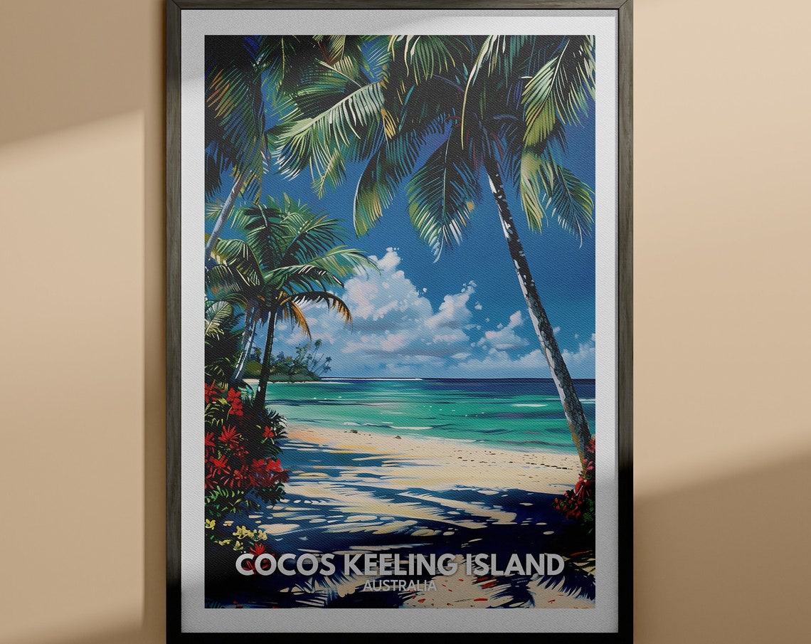 Cocos Keeling Island Australia Palm Beach Paradise Scene Poster