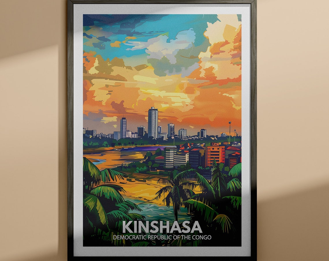 Kinshasa Democratic Republic Congo Sunset Skyline Travel Poster