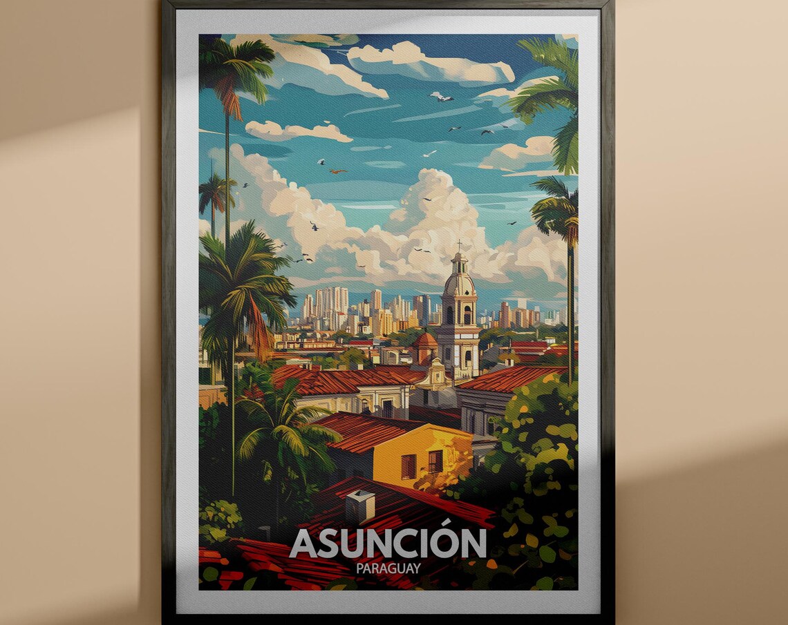 Asuncion Paraguay Cathedral Rooftops Daytime Travel Poster Art