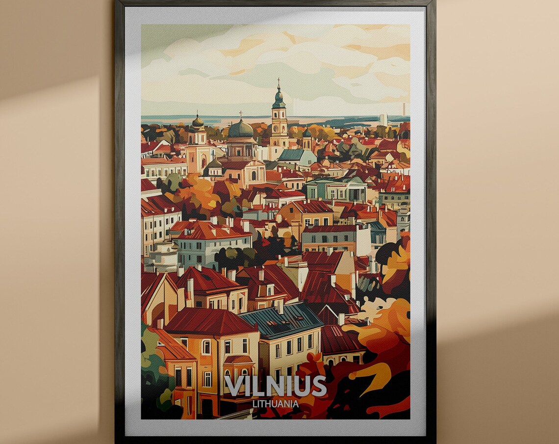 Vilnius Lithuania Old Town Skyline Retro Europe Travel Art Poster