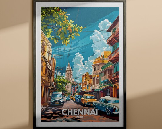 Chennai India Colonial Street Heritage Church Vintage Travel Poster