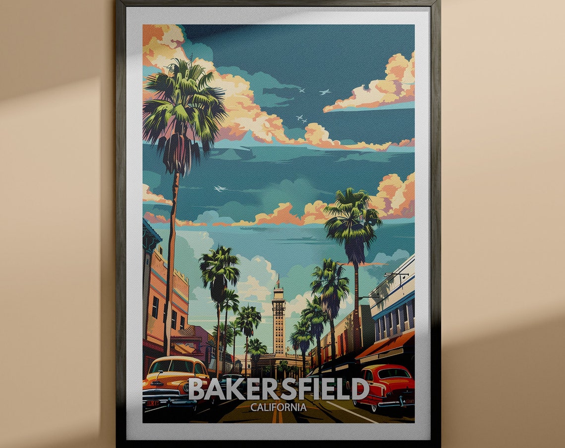 Bakersfield Print Bakersfield Travel Poster California Wall Art Print United States Travel Home Decor Usa City Poster