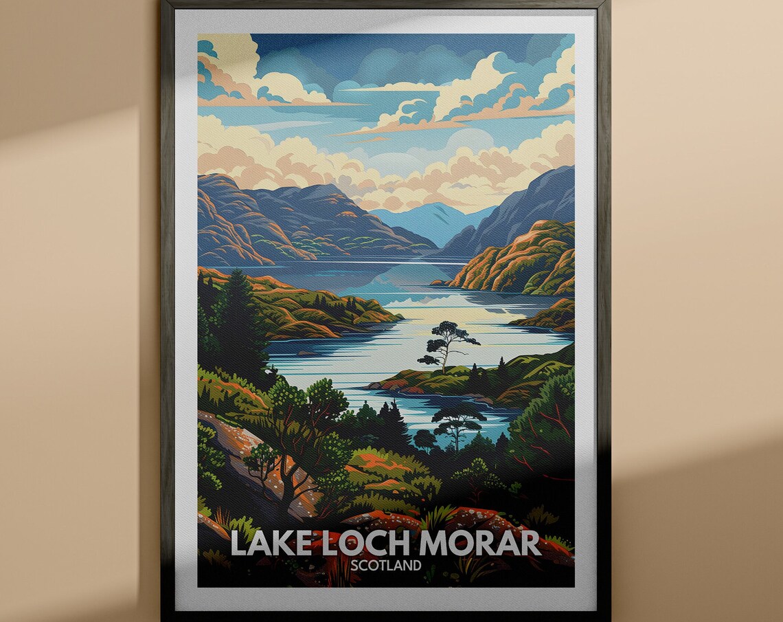 Lake Loch Morar Scotland Calm Highland Lake Peaks Travel Poster