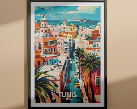 Tunis Tunisia North Africa Medina Street Palms Travel Poster