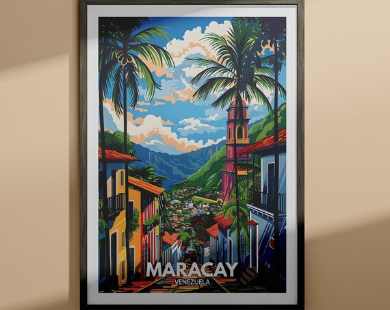 Maracay Venezuela Colonial Street Church Tower Travel Art Poster