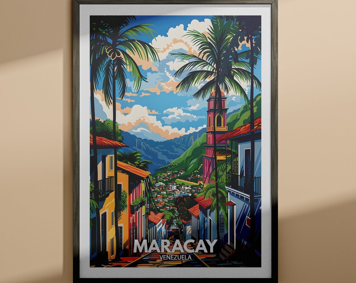 Maracay Venezuela Colonial Street Church Tower Travel Art Poster