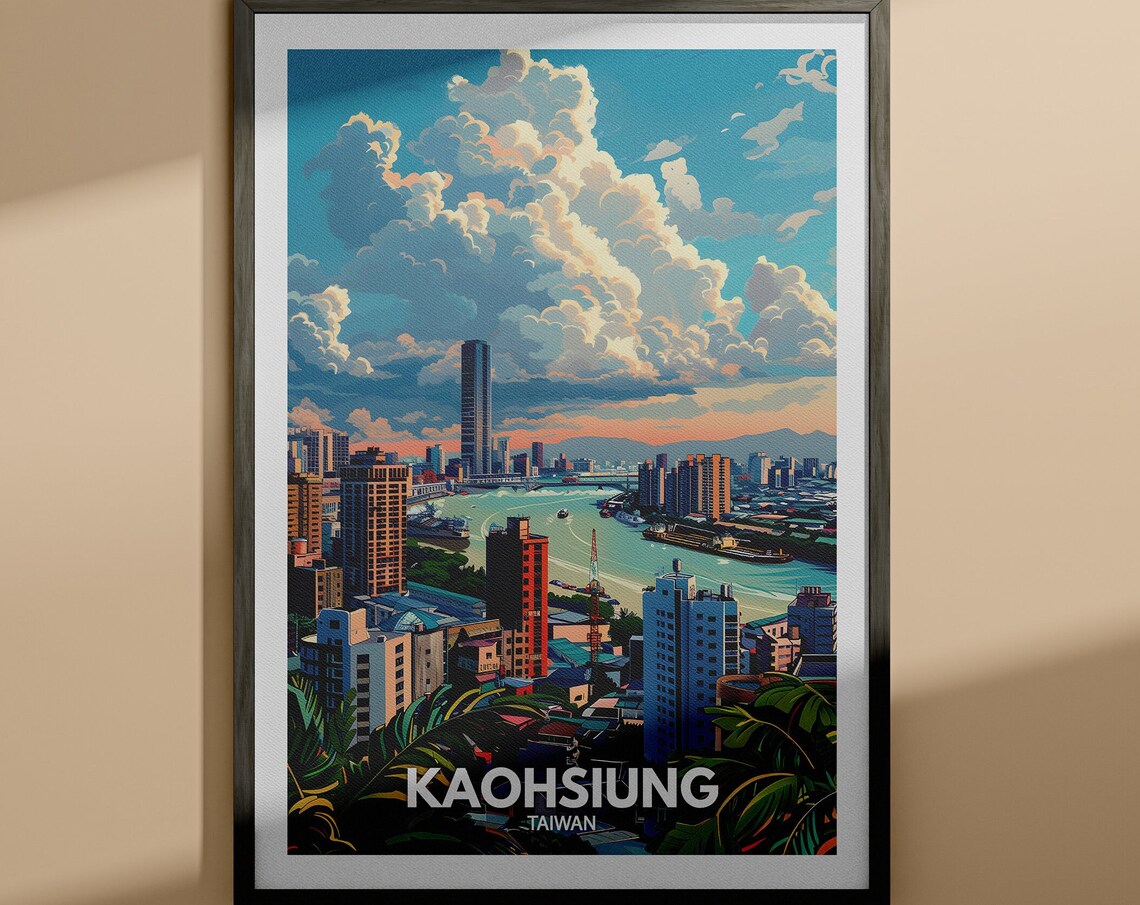 Kaohsiung Taiwan Harbor Skyline Sunset Harbor City Travel Poster