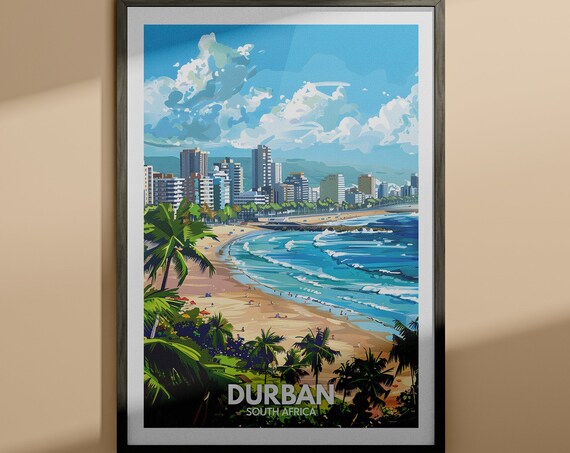 Durban South Africa Beach Skyline Palm Trees Travel Art Poster