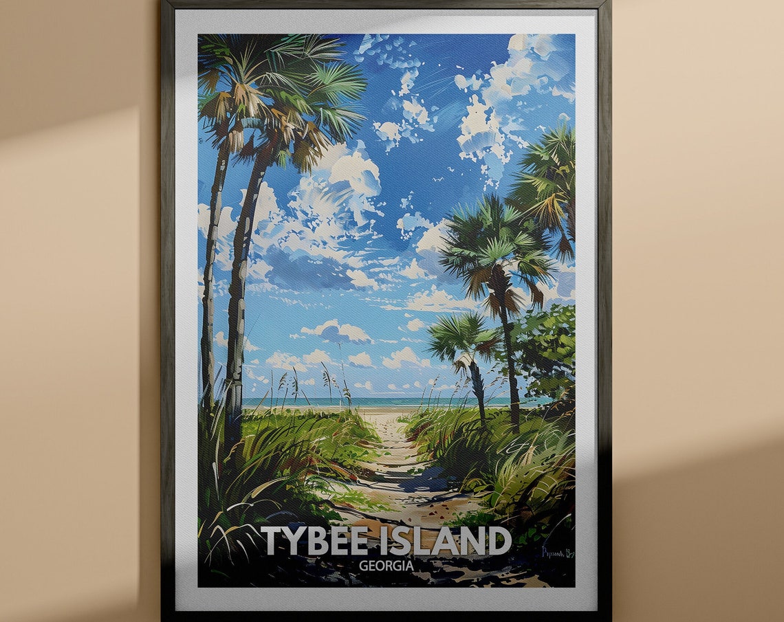 Tybee Island Georgia Palm Tree Beach Path Ocean View Travel Poster