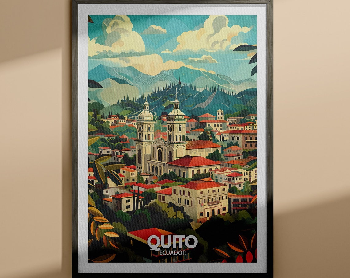 Quito Ecuador Colonial Old Town Andes Mountains Travel Poster