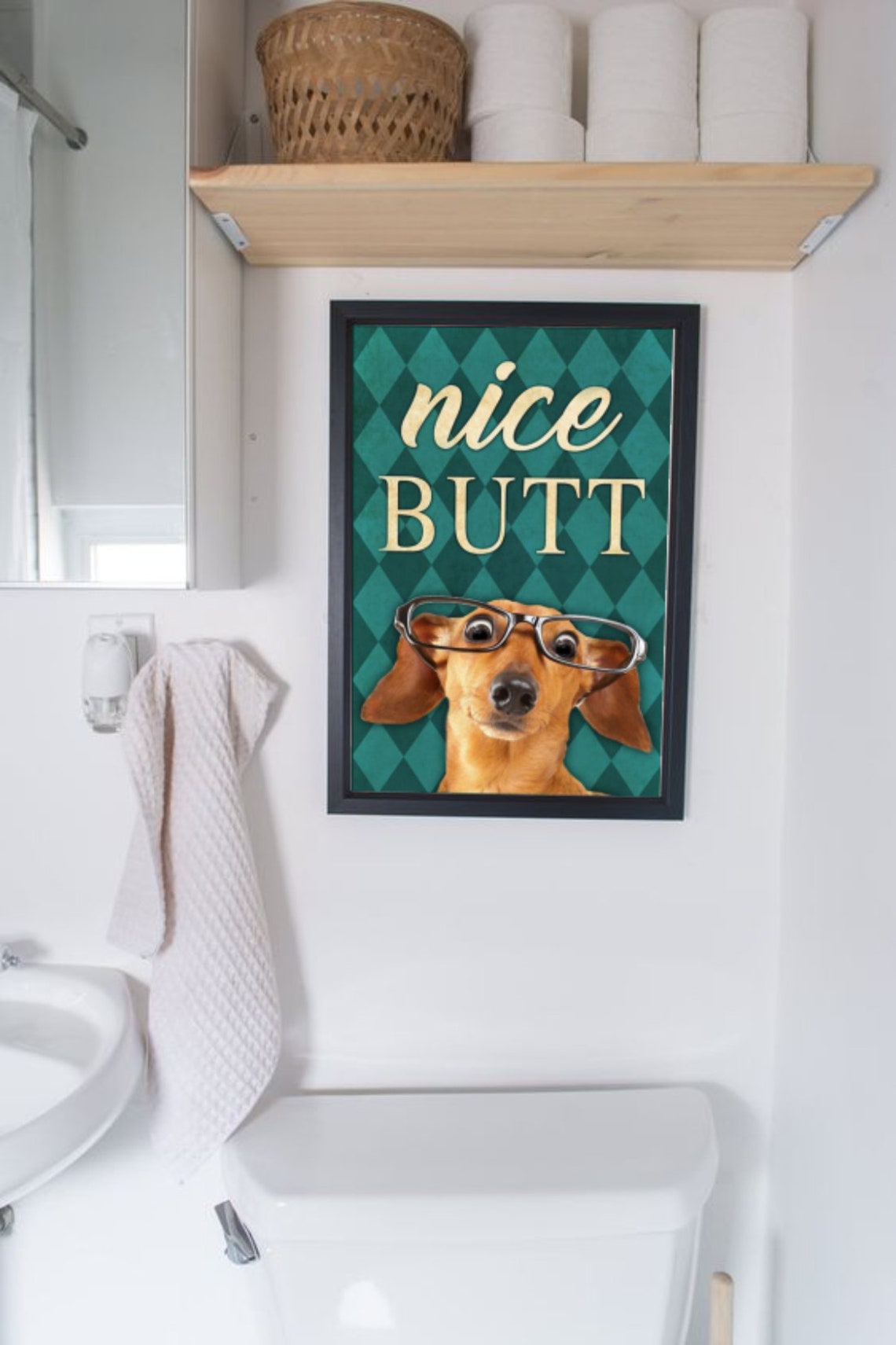 Nice Butt Dog With Glasses Bathroom Decor Wall Art For Bathroom Funny Art Home Decor Funy Wall Art - Image 3