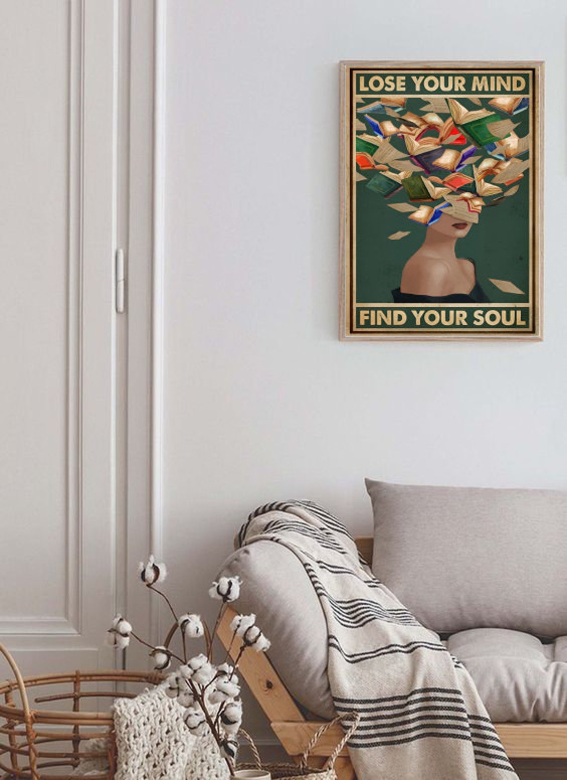 Lose Your Mind Find Your Soul Flying Books Woman Vintage Poster - Image 2