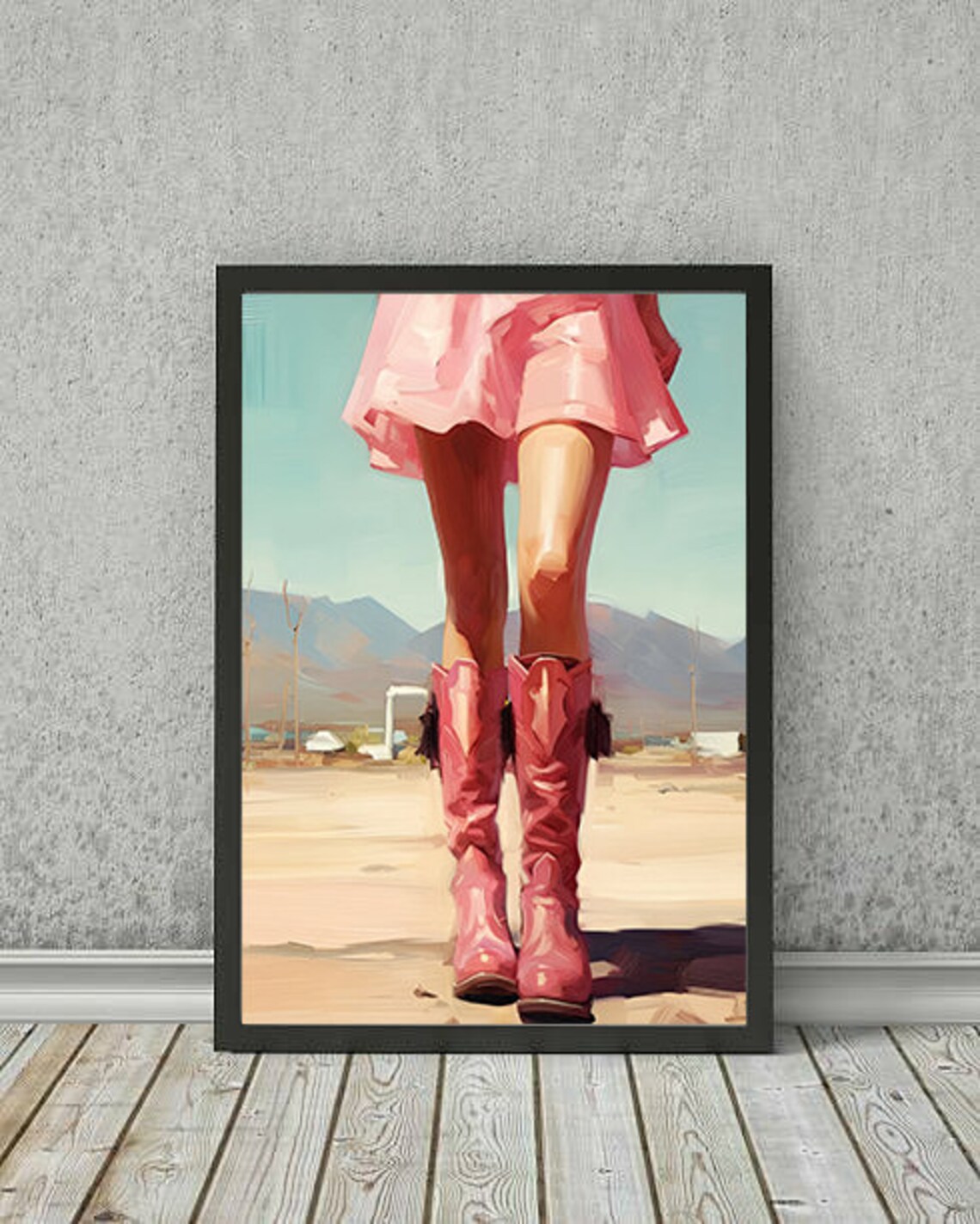 Pink Cowboy Boots Desert Painting Coastal Cowgirl Art Poster
