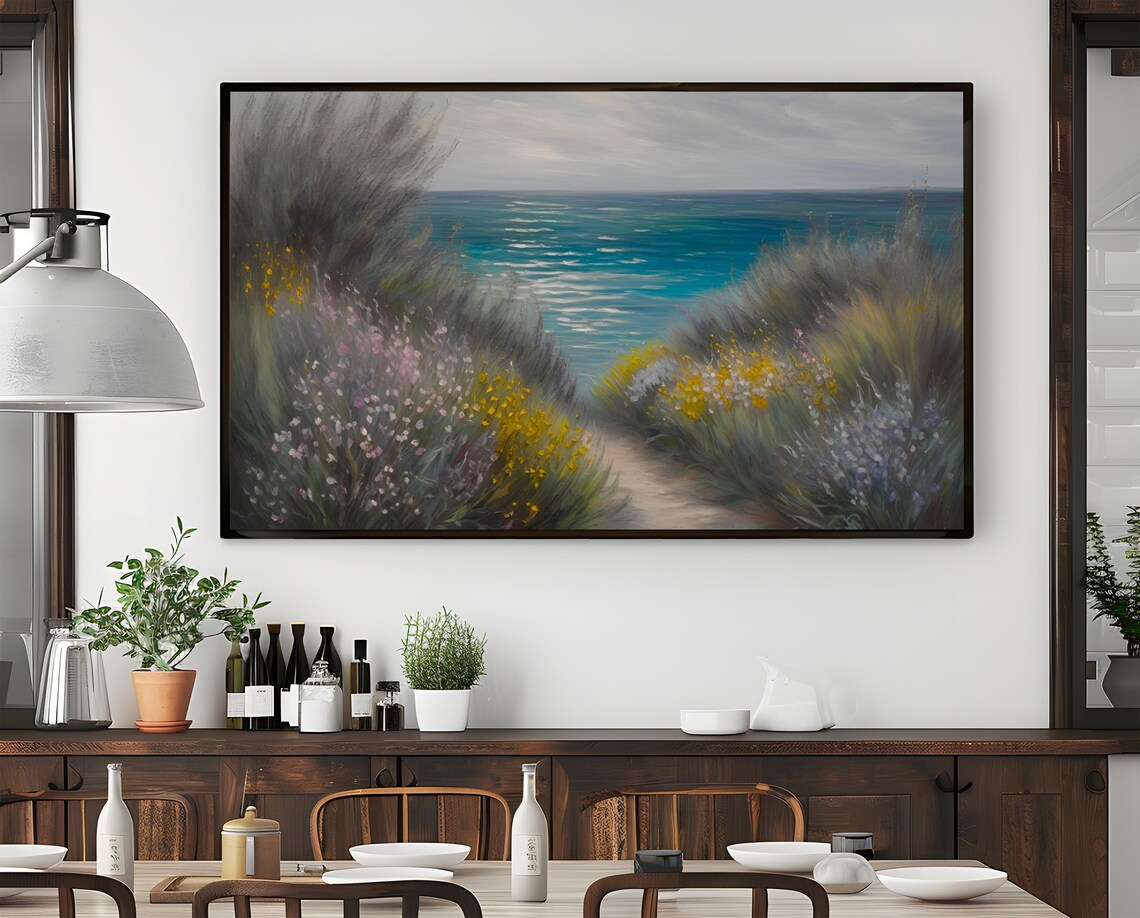 Serene Coastal Path With Wildflowers, Coastal Decor