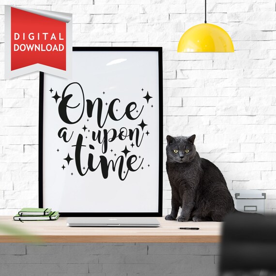 Once Upon A Time Black Script Fairytale Sparkles Nursery Quote Poster