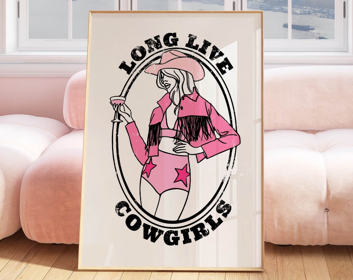 Cowgirl Western Art Trendy Retro Wall Art Print College Apartment Decor Bar Cart Print Cowgirl Art Print Western Decor