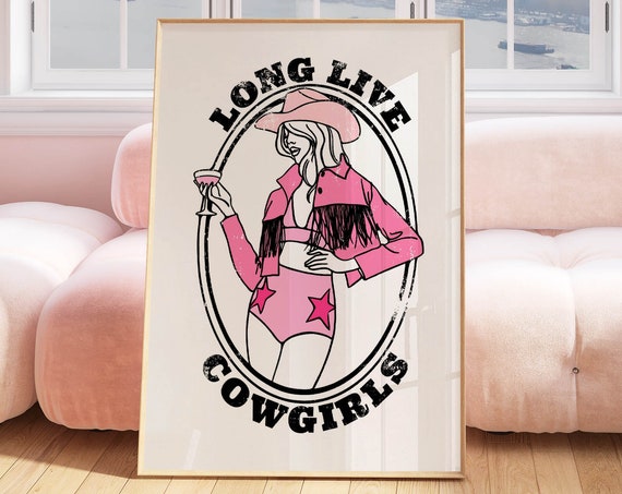 Cowgirl Western Art Trendy Retro Wall Art Print College Apartment Decor Bar Cart Print Cowgirl Art Print Western Decor