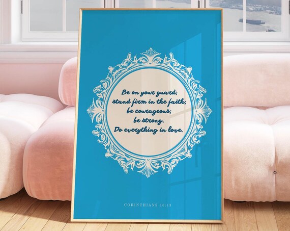 Bible Verse Wall Art Blue Print Shabby Chic Decor Christian Art Vintage Print Dorm Decor Blue Room Decor Aesthetic Print Above Bed Art