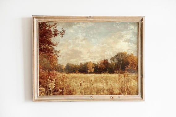 Wheat Field Moody Fall Landscape Print Vintage Rustic Autumn Wall Art Printable Nature Prints Farmhouse Painting Decor