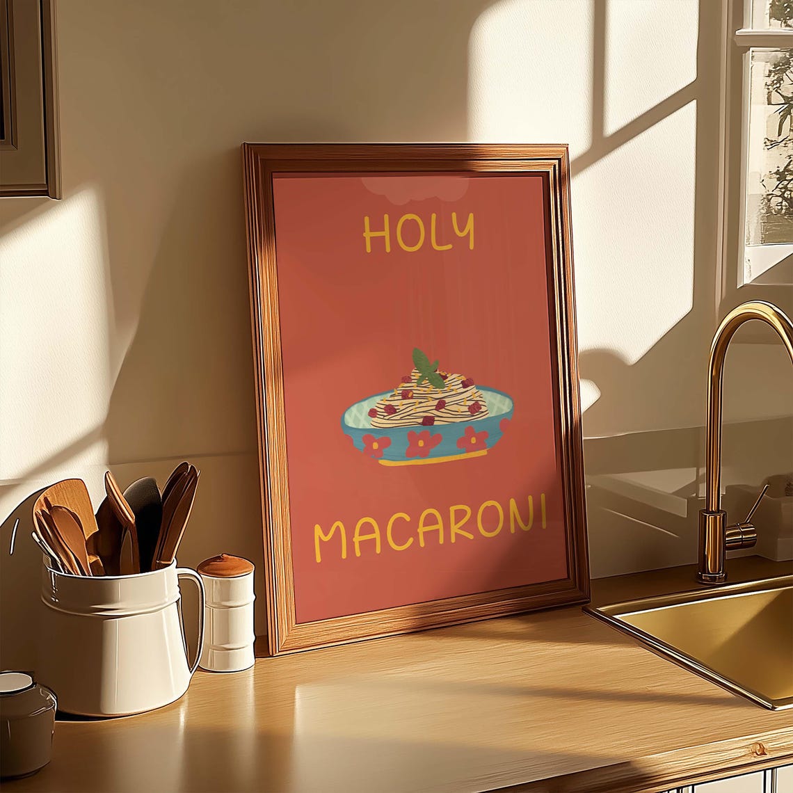 Holy Macaroni, Funny Pasta Kitchen Art Print - Image 4