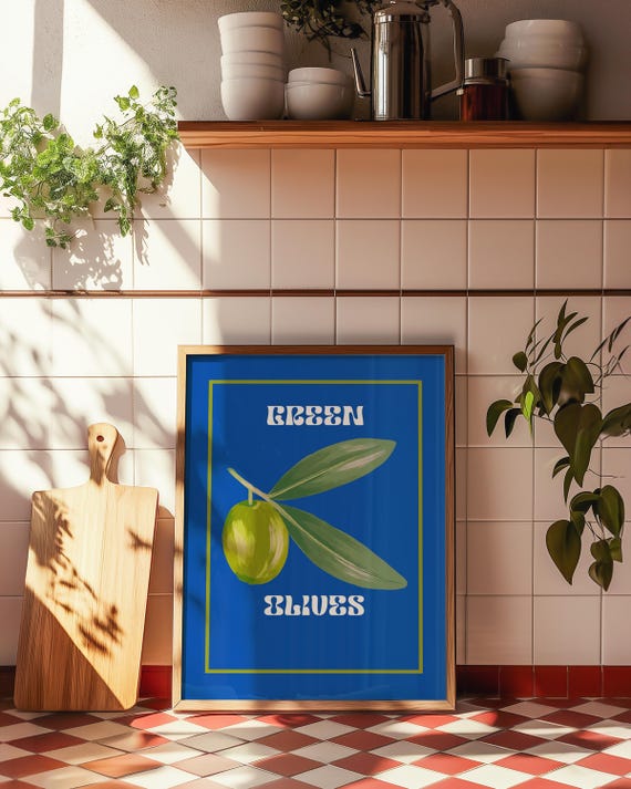 Green Olives Poster, Mediterranean Kitchen Decor
