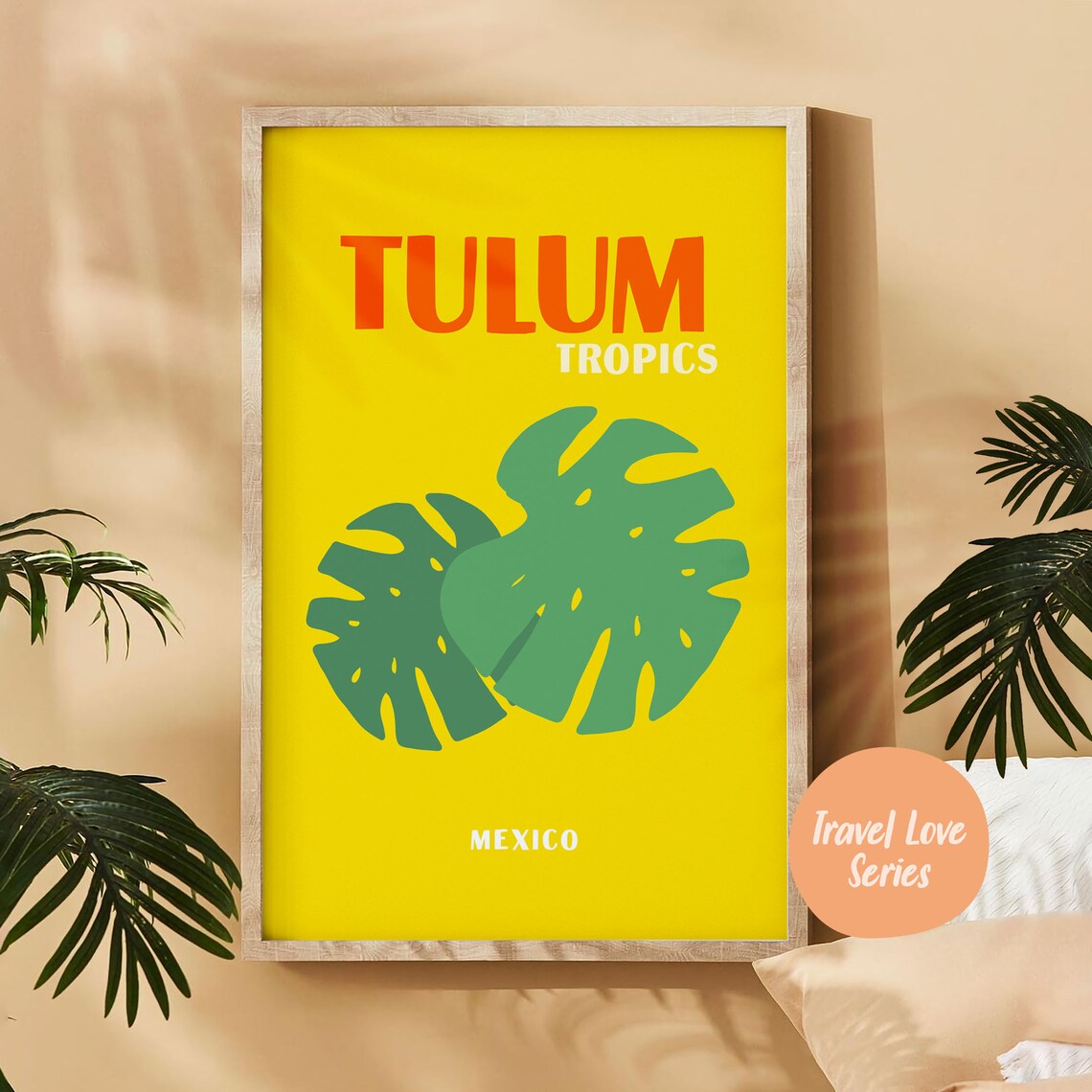 Tulum Tropics Mexico Yellow Monstera Leaf Bold Tropical Art Poster - Image 4
