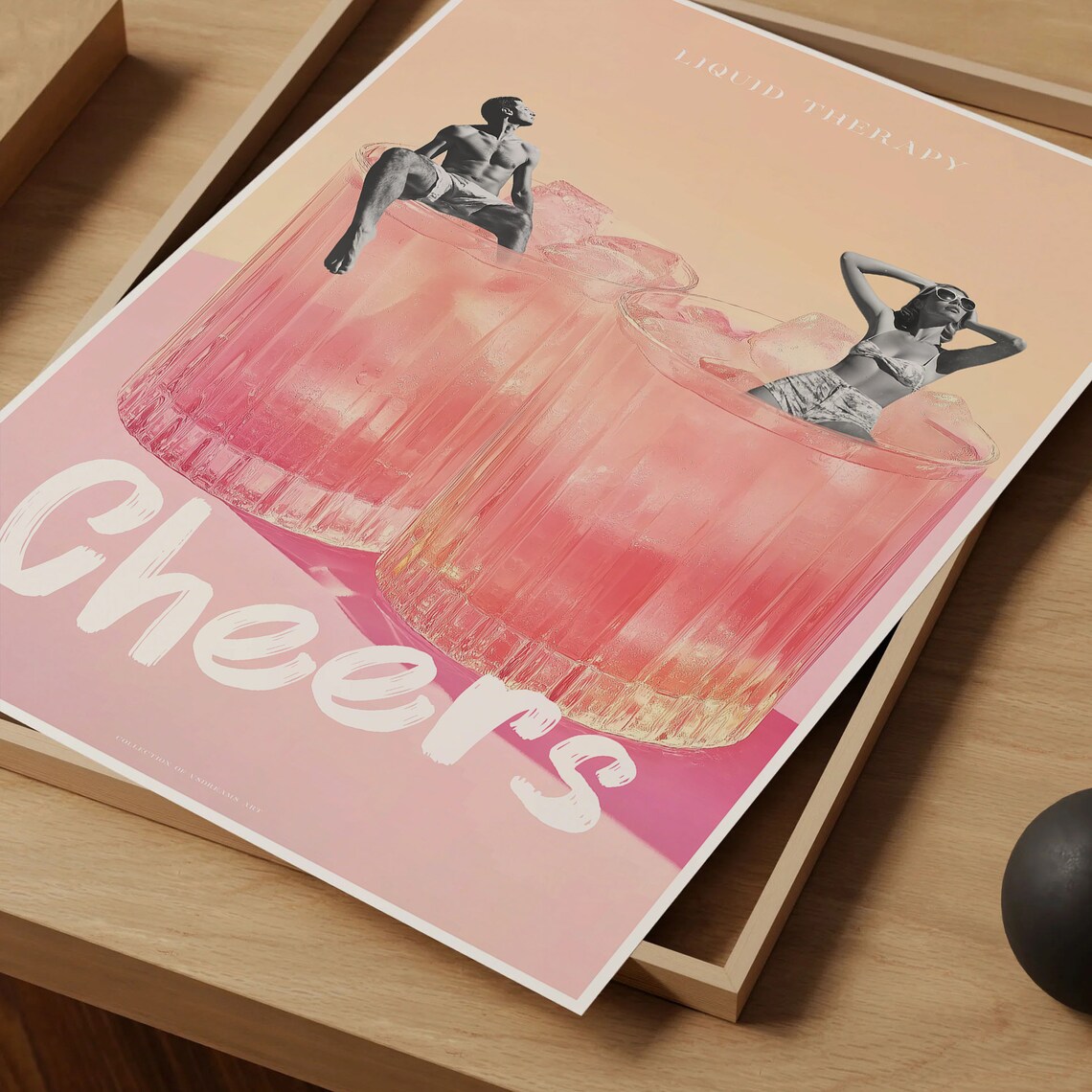 Liquid Therapy Cheers Pink Cocktail Retro Swimmers Summer Art Poster - Image 4