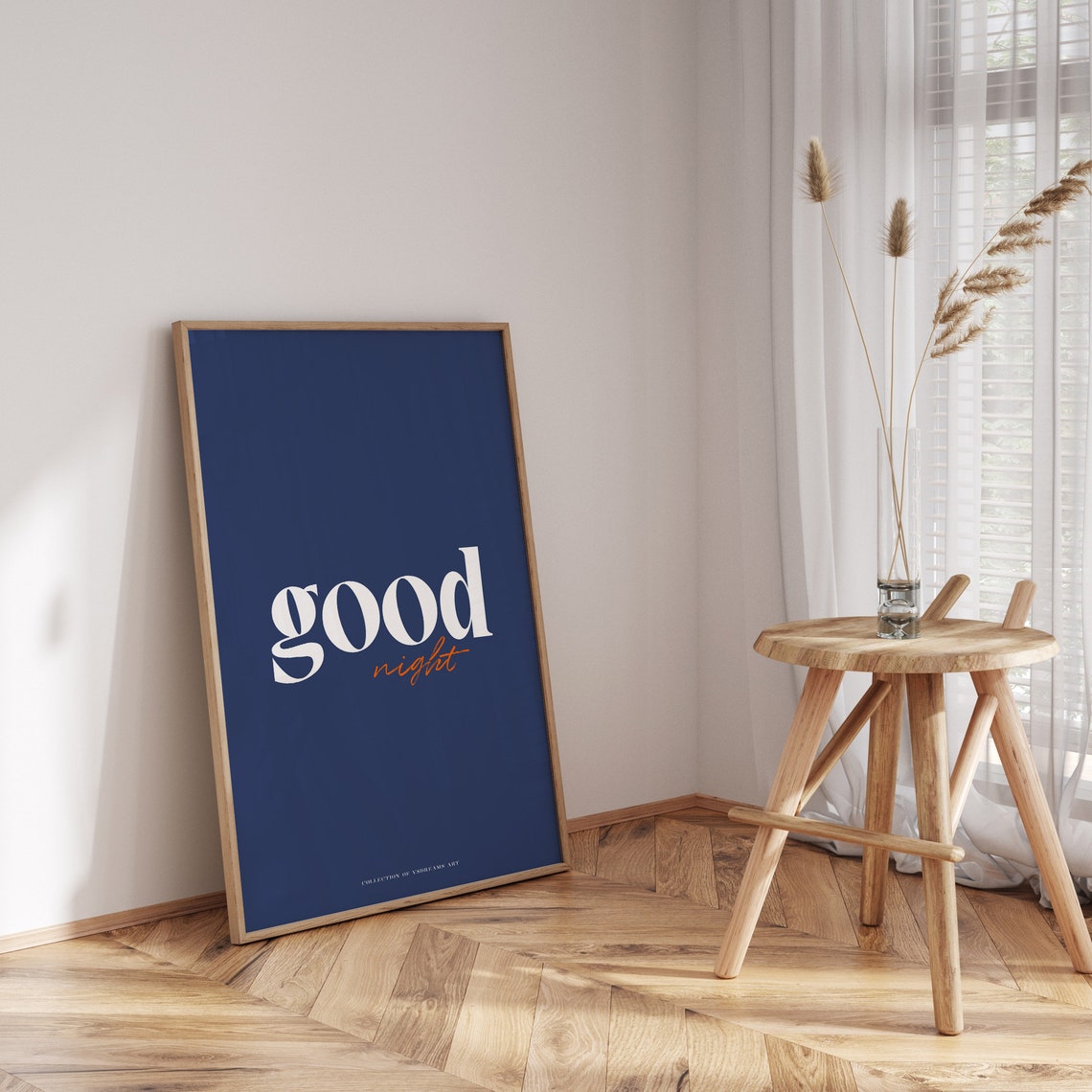 Good Night Script Navy Blue Minimalist Bedroom Typography Poster - Image 3