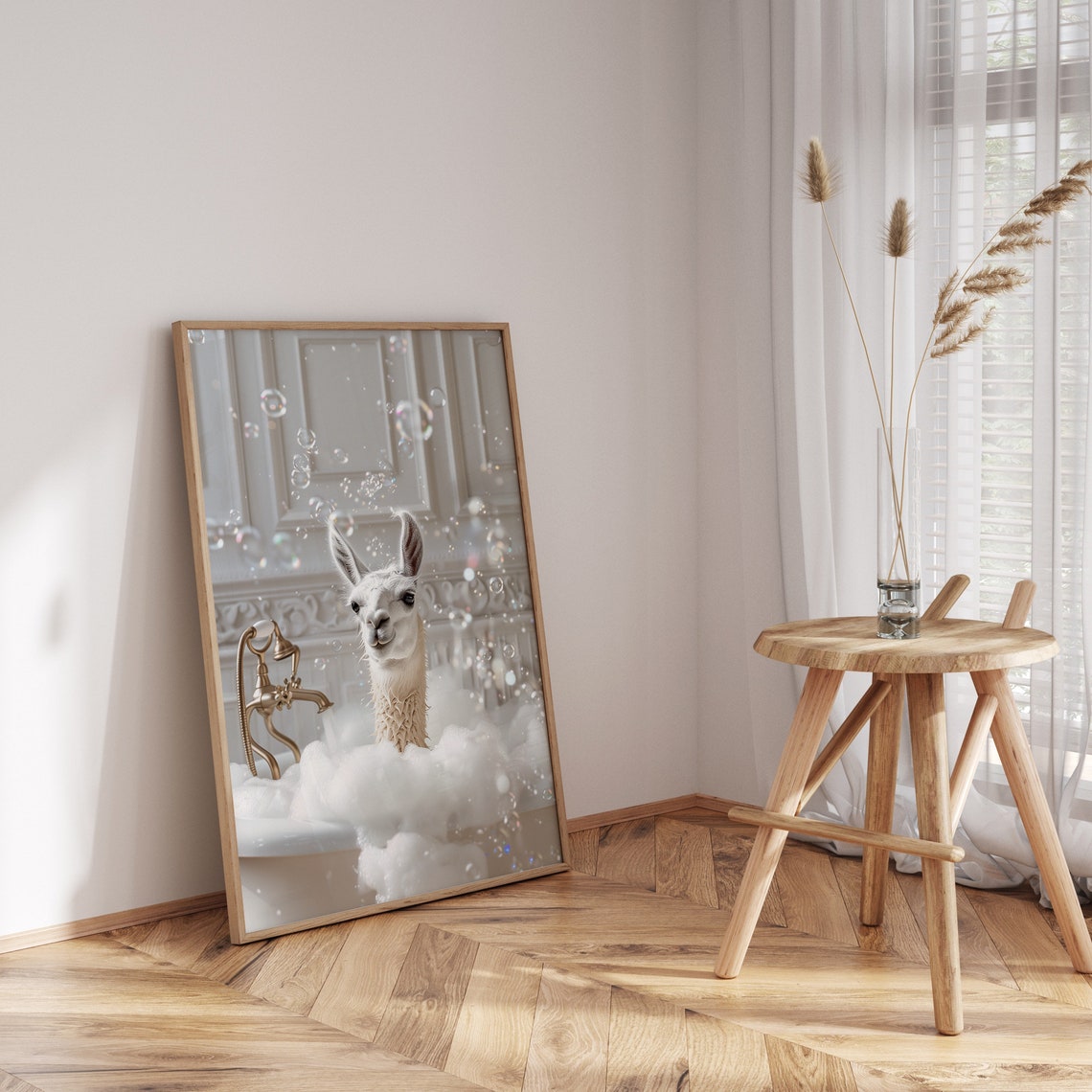 White Llama Bubble Bath Tub Funny Animal Bathroom Nursery Art Poster - Image 4