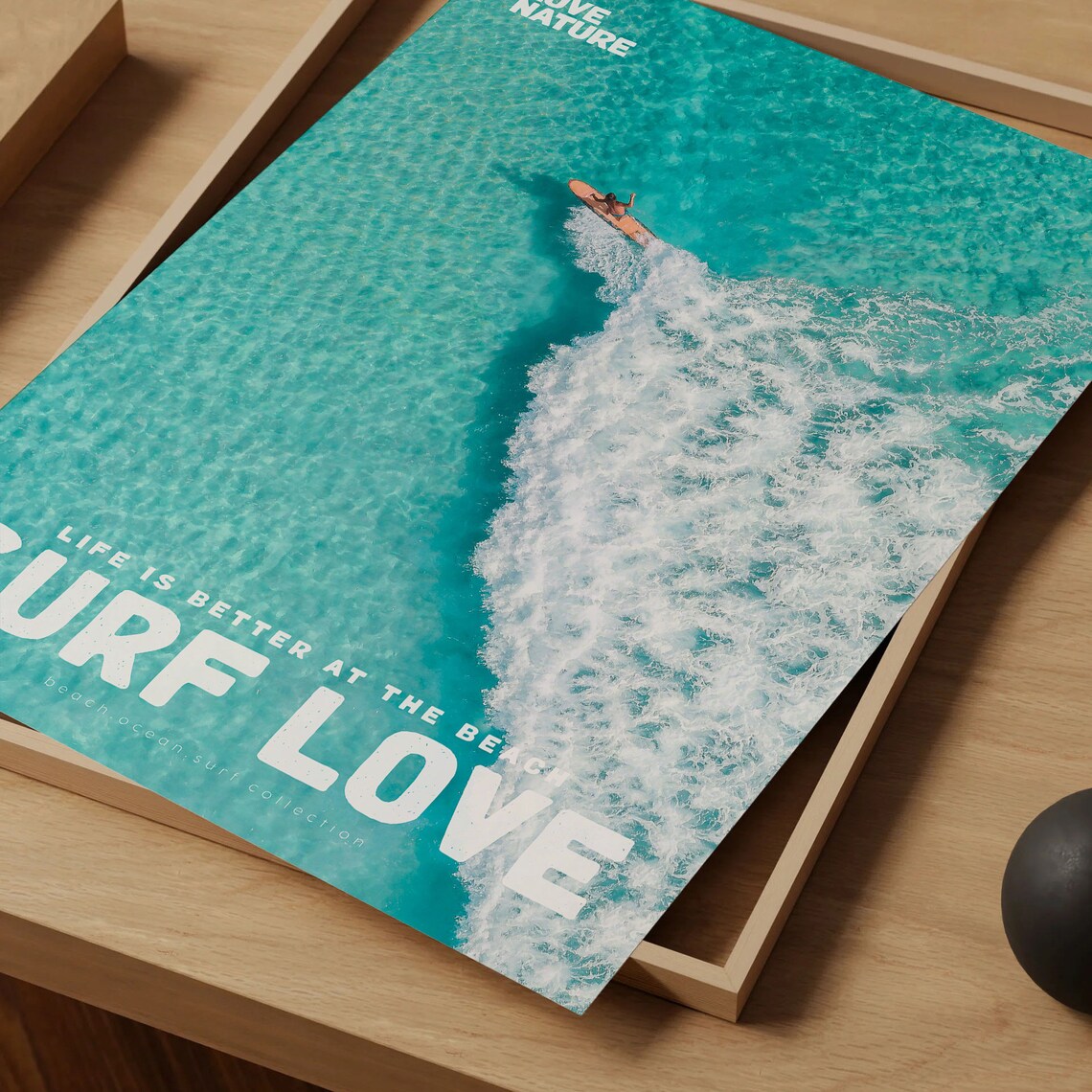 Surf Love Aerial Ocean Wave Foam Surfer Riding Board Photo Poster - Image 4