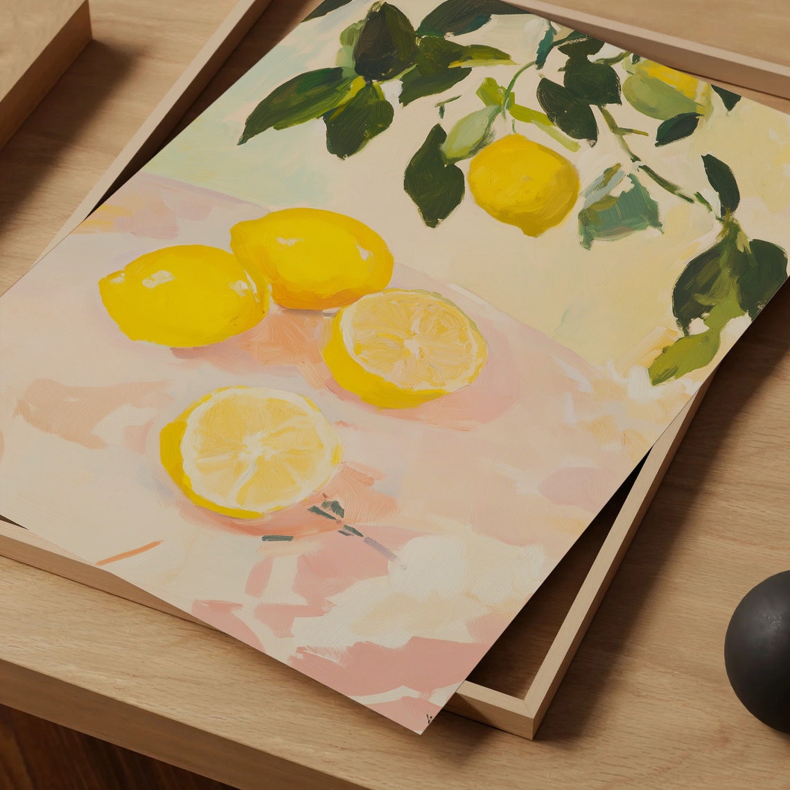 Fresh Lemons Hanging Branch and Sliced Pastel Still Life Poster - Image 4