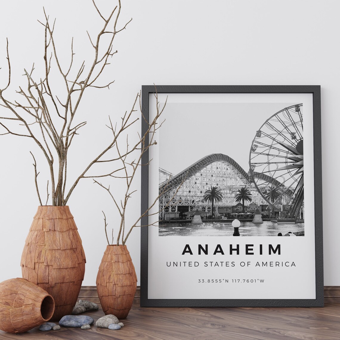 Anaheim Black and White Travel Poster, Wall Art Print