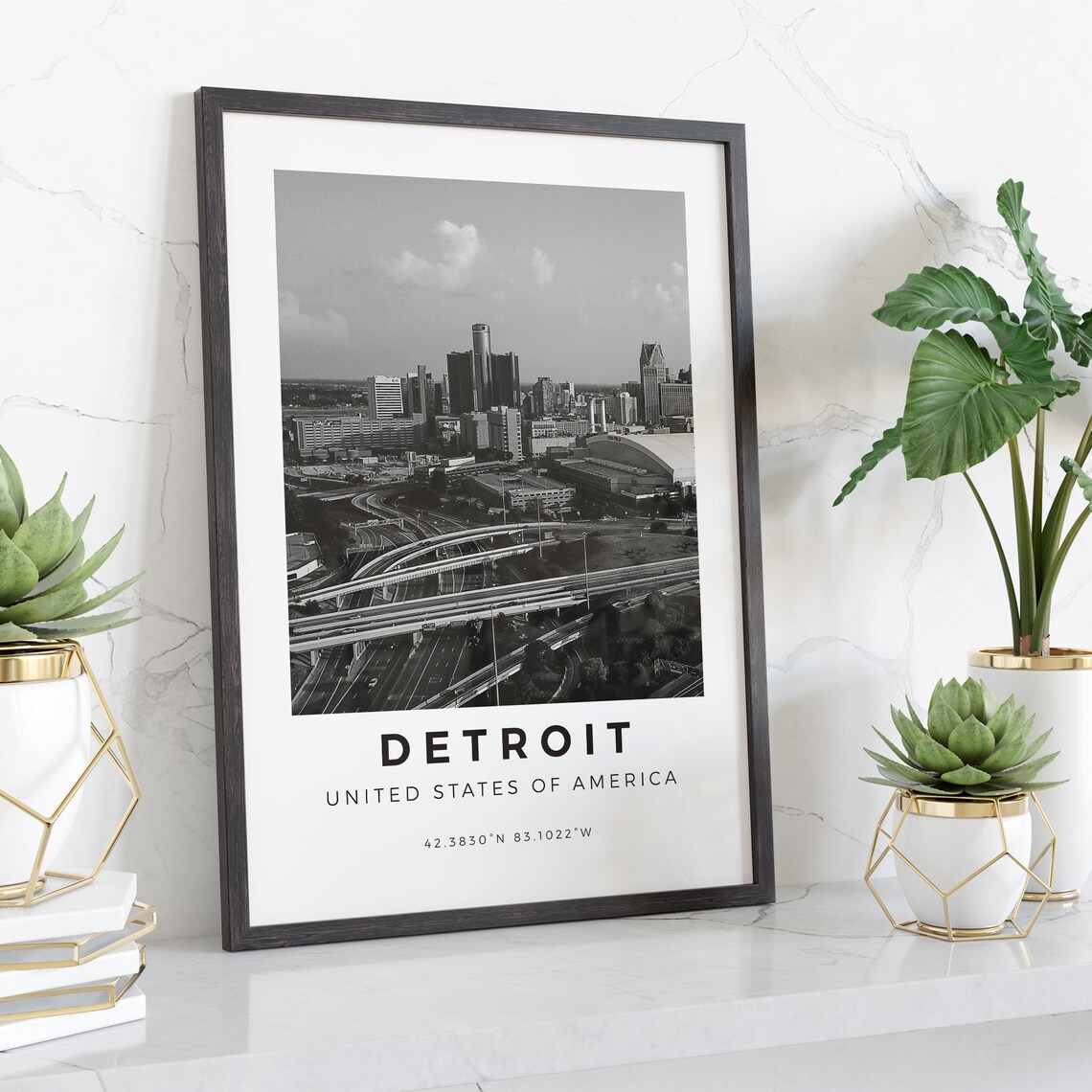 Detroit Black and White Travel Poster, Michigan - Image 4