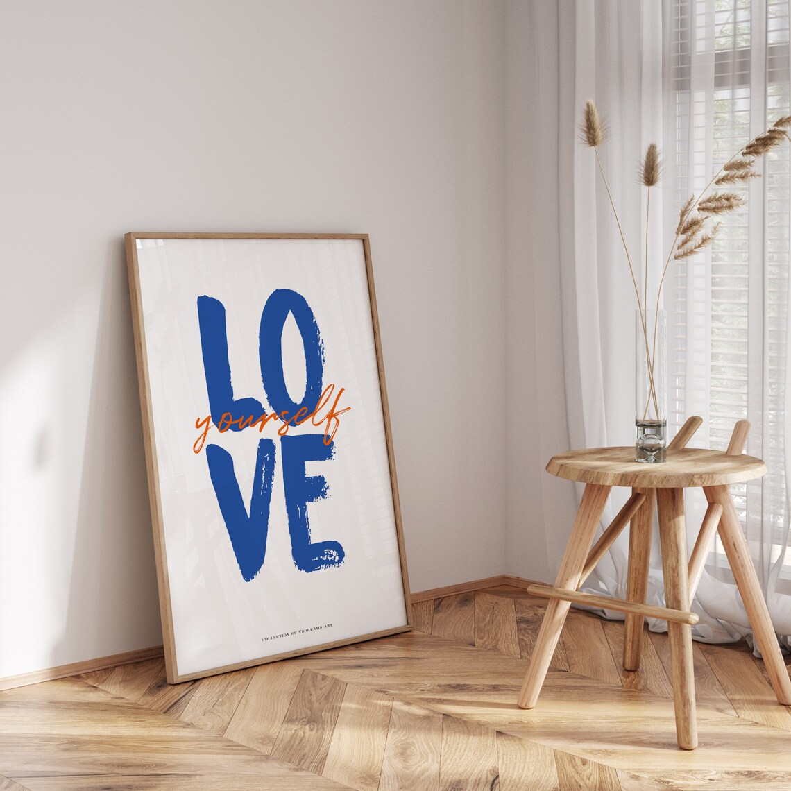 Love Yourself Blue Brush Lettering With Orange Script Motivational Poster - Image 3