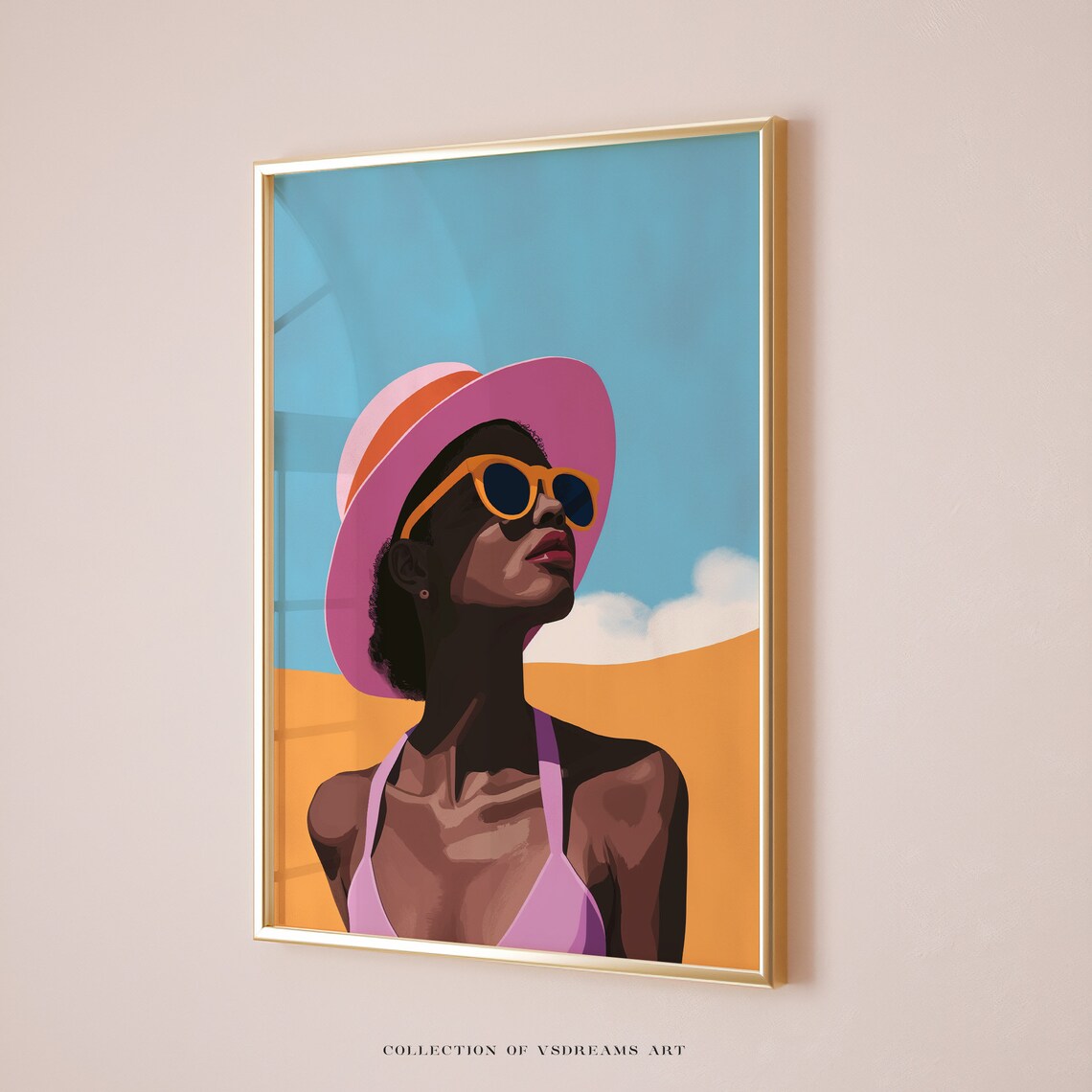 Black Woman Pink Sun Hat Sunglasses Vibrant Summer Art Poster