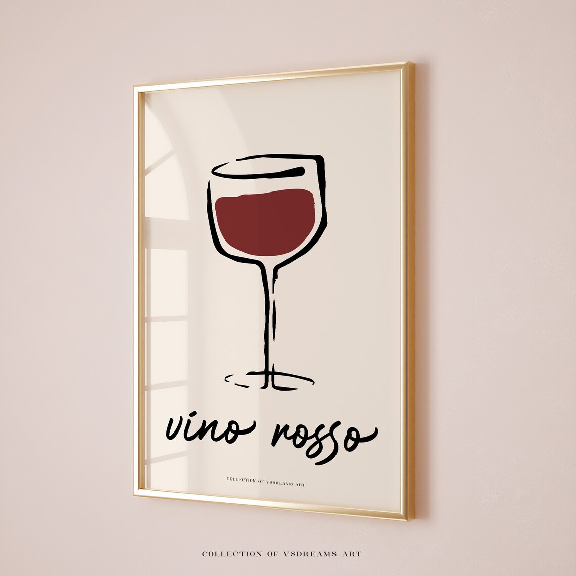 Vino Rosso Red Wine Glass Sketch Minimalist Italian Bar Cart Art Poster