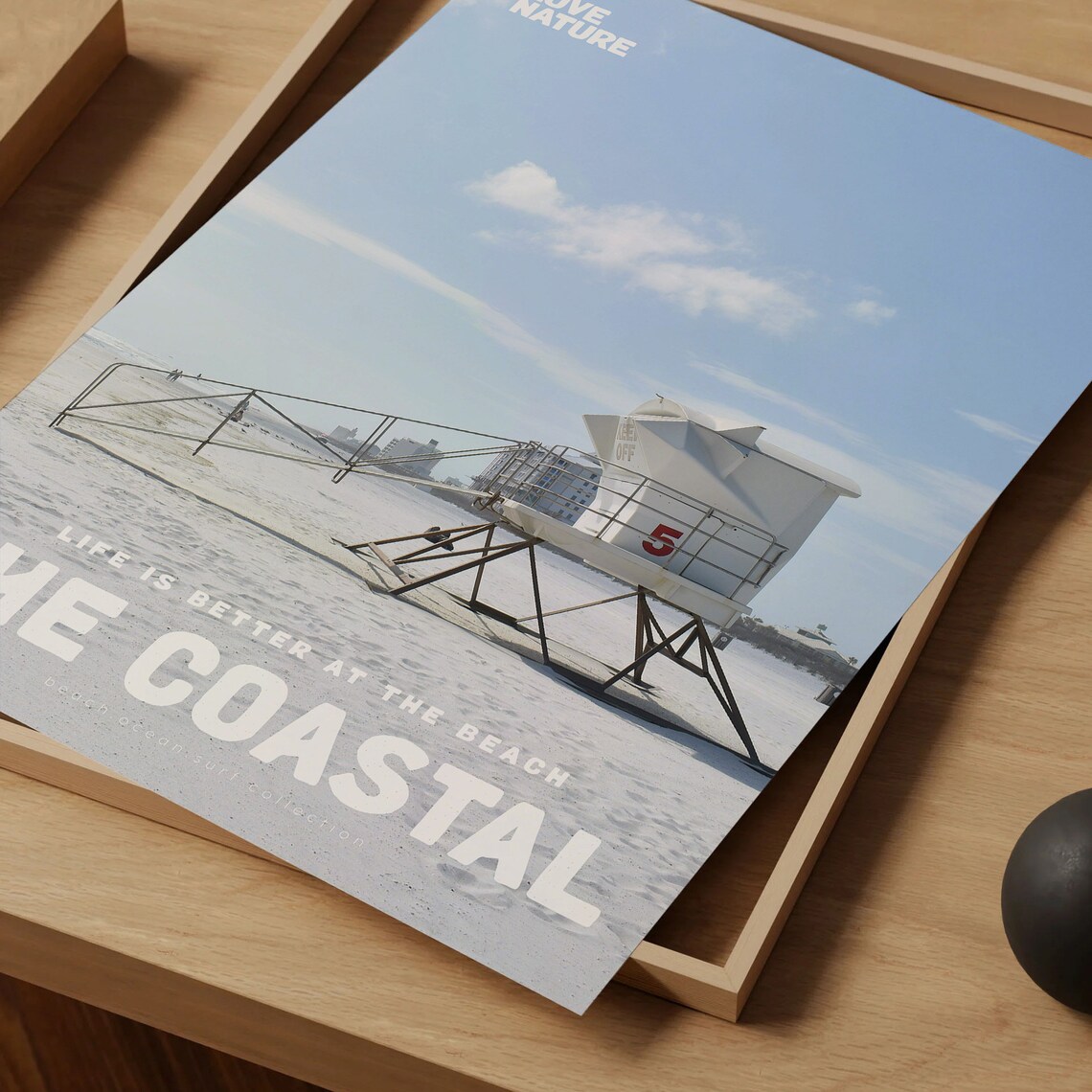 The Coastal Lifeguard Tower Pale Beach Calm Sea Ocean Photo Poster - Image 4
