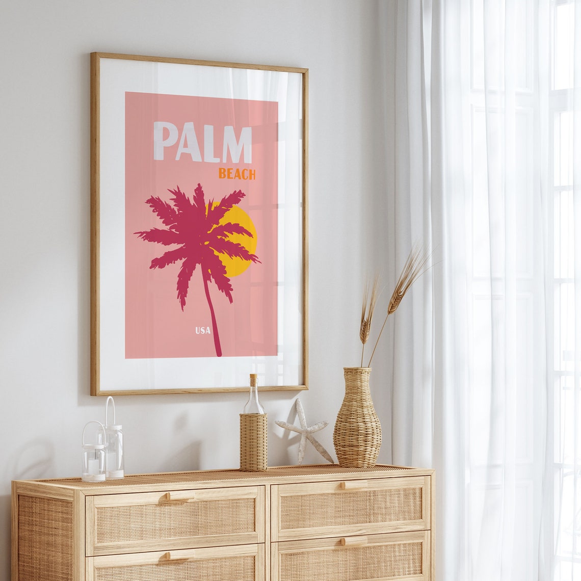Palm Beach USA Pink Sunset Palm Tree Silhouette Coastal Art Poster - Image 4