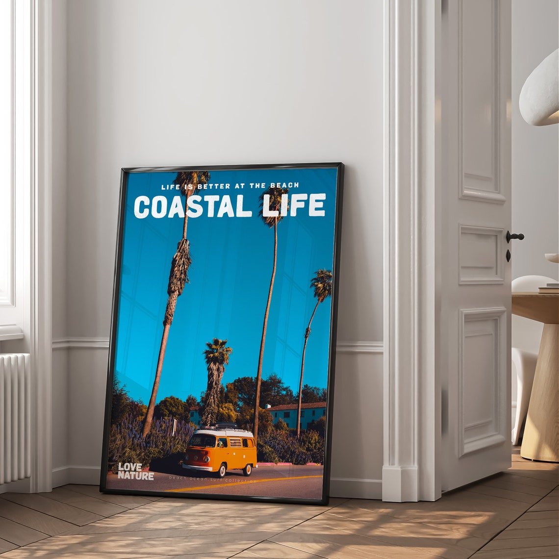 Coastal Life Vintage Van Palm Trees Blue Sky Road Trip Beach Poster - Image 2