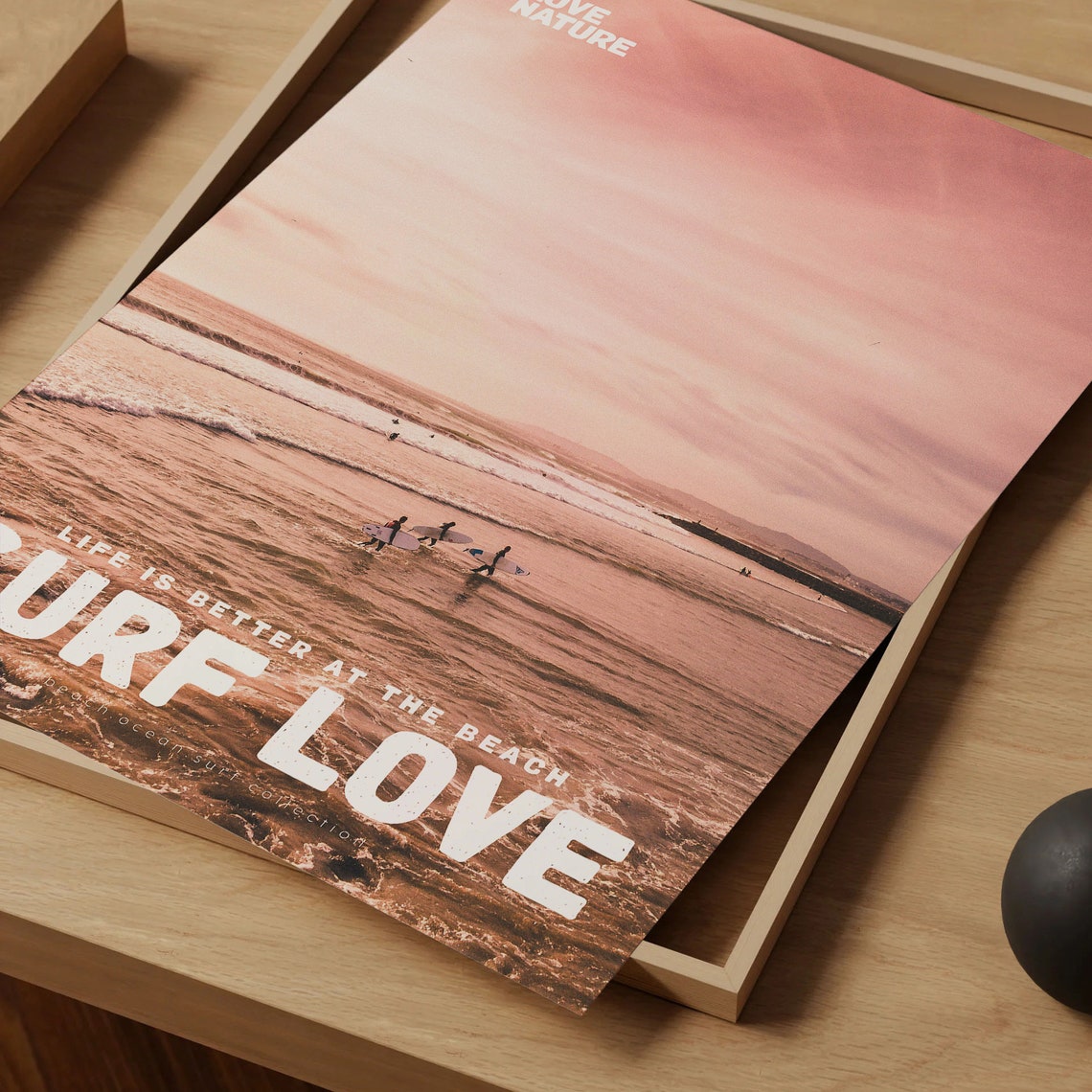 Surf Love Pink Sunset Ocean Surfers In Water Beach Photo Poster - Image 4