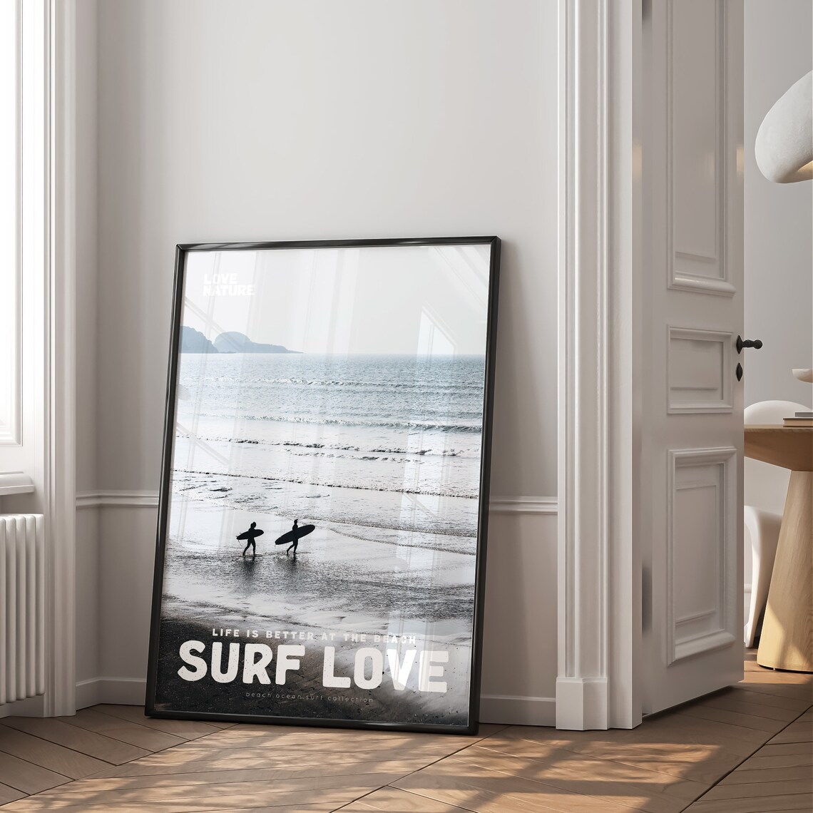 Surf Love Black And White Surfers Walking Shore Ocean Beach Poster - Image 2