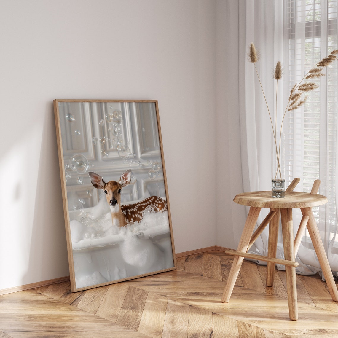 Cute Spotted Fawn Bubble Bath Colorful Deer Bathroom Animal Art Poster - Image 3