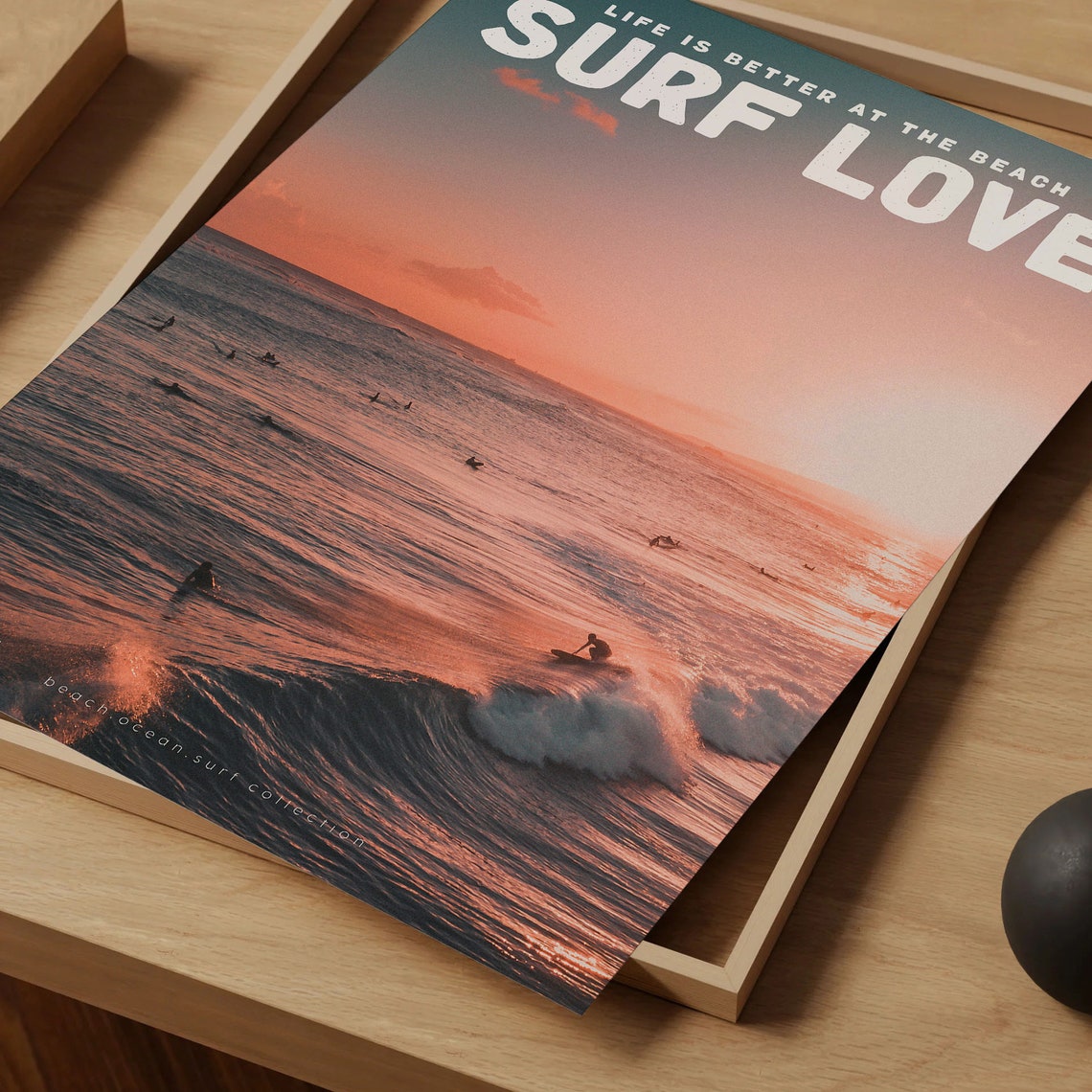 Surf Love Orange Sunset Crowded Surf Lineup Ocean Beach Poster - Image 4