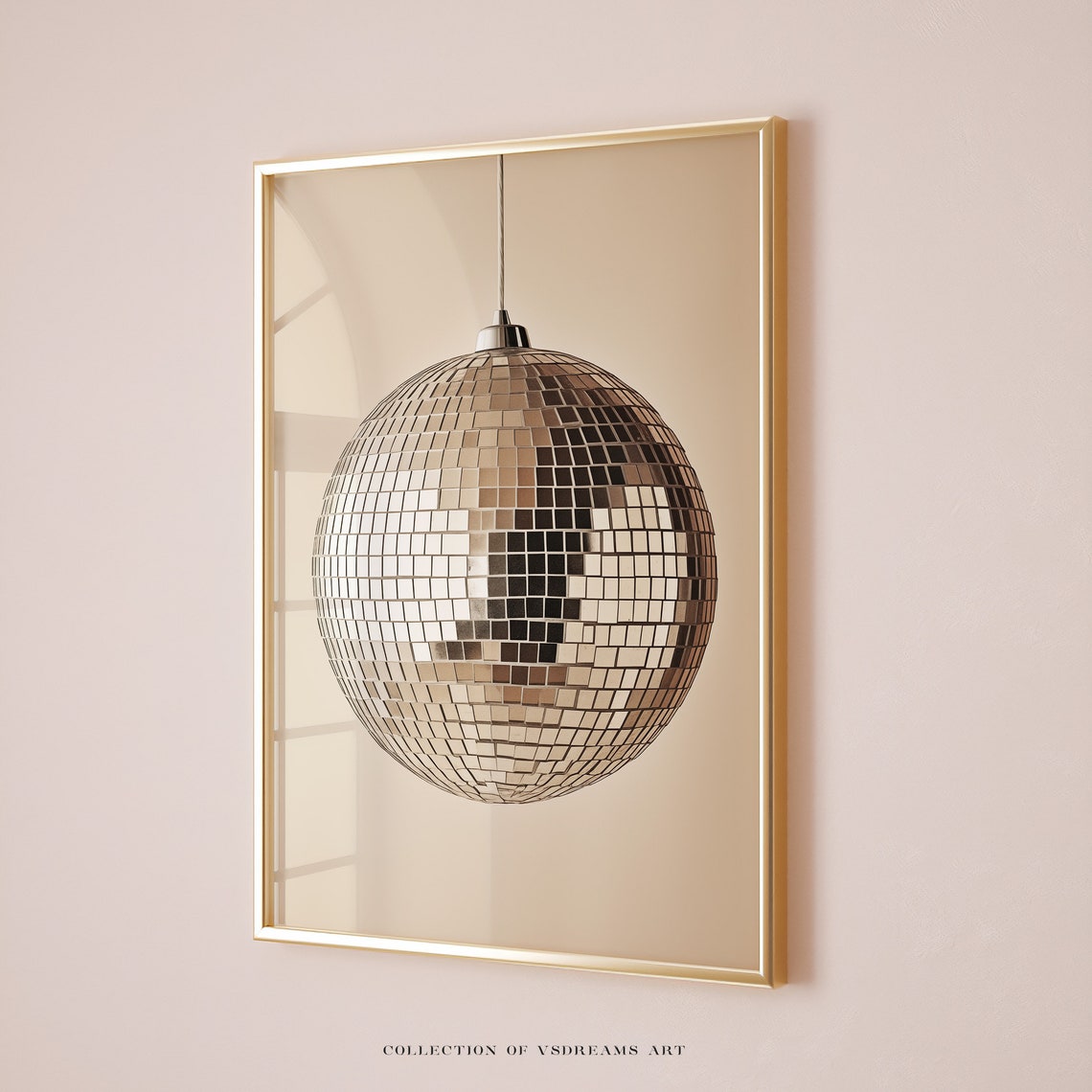 Gold Disco Ball Hanging Neutral Minimal Modern Sparkle Decor Poster