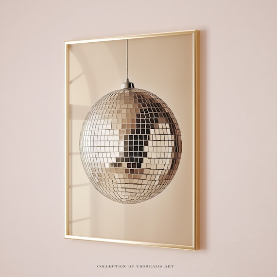 Gold Disco Ball Hanging Neutral Minimal Modern Sparkle Decor Poster