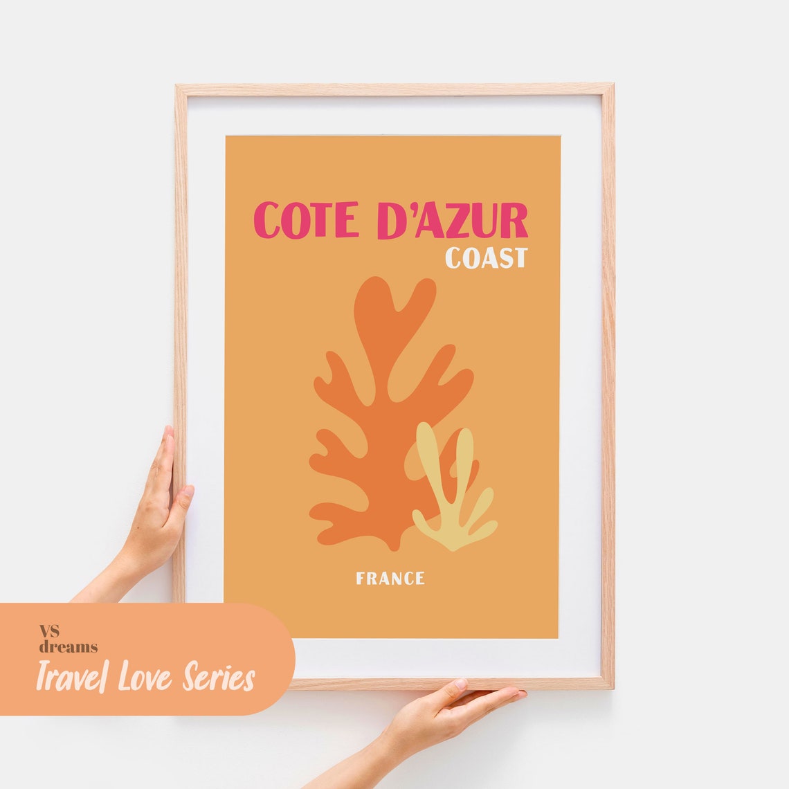 Cote d'Azur Coast France Coral Reef Orange Coastal Travel Art Poster